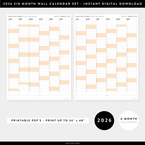PRINTABLE SIX MONTH 2026 ACADEMIC YEAR WALL CALENDAR SET WITH ORANGE WEEKENDS - INSTANT DOWNLOAD