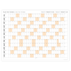 PRINTABLE 2025 - 2026 ACADEMIC WALL CALENDAR (JULY START) | HORIZONTAL WITH ORANGE WEEKENDS - INSTANT DOWNLOAD
