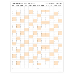 PRINTABLE 2025 - 2026 ACADEMIC WALL CALENDAR (JULY START) | VERTICAL WITH ORANGE WEEKENDS - INSTANT DOWNLOAD