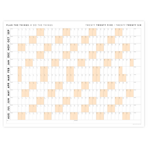 PRINTABLE 2025 - 2026 ACADEMIC WALL CALENDAR (SEPTEMBER START) | HORIZONTAL WITH ORANGE WEEKENDS - INSTANT DOWNLOAD