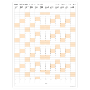 PRINTABLE 2025 - 2026 ACADEMIC WALL CALENDAR (SEPTEMBER START) | VERTICAL WITH ORANGE WEEKENDS - INSTANT DOWNLOAD
