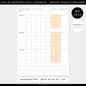 PRINTABLE Q4 (OCTOBER - DECEMBER) 2025 QUARTERLY WALL CALENDAR (ORANGE) - INSTANT PDF DOWNLOAD