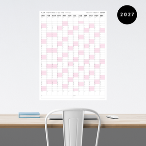 GIANT 2027 ANNUAL WALL CALENDAR | VERTICAL WITH PINK WEEKENDS