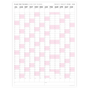 PRINTABLE 2025 - 2026 ACADEMIC WALL CALENDAR (JULY START) | VERTICAL WITH PINK WEEKENDS - INSTANT DOWNLOAD