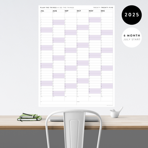 SIX MONTH 2025 GIANT WALL CALENDAR (JULY TO DECEMBER) WITH PURPLE WEEKENDS