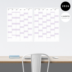 PRINTABLE SIX MONTH 2026 ACADEMIC YEAR WALL CALENDAR SET WITH PURPLE WEEKENDS - INSTANT DOWNLOAD