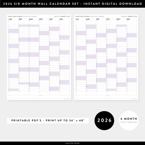 PRINTABLE SIX MONTH 2026 ACADEMIC YEAR WALL CALENDAR SET WITH PURPLE WEEKENDS - INSTANT DOWNLOAD