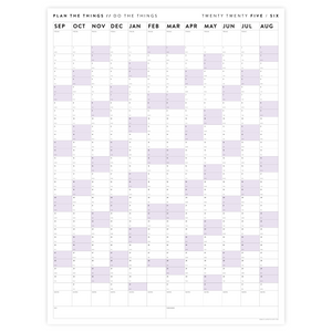 PRINTABLE 2025 - 2026 ACADEMIC WALL CALENDAR (SEPTEMBER START) | VERTICAL WITH PURPLE WEEKENDS - INSTANT DOWNLOAD