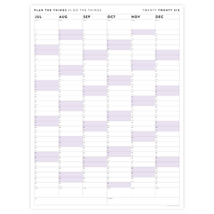 SIX MONTH 2026 GIANT WALL CALENDAR (JULY TO DECEMBER) WITH PURPLE WEEKENDS