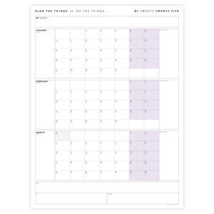 PRINTABLE Q1 (JANUARY - MARCH) 2025 QUARTERLY WALL CALENDAR (PURPLE) - INSTANT DOWNLOAD