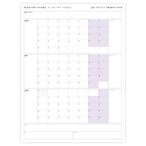 Q2 2025 QUARTERLY GIANT WALL CALENDAR (APRIL - JUNE 2025) - PURPLE WEEKENDS