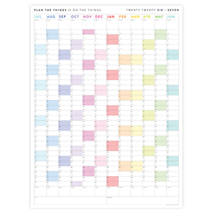 PRINTABLE 2026 - 2027 ACADEMIC WALL CALENDAR (JULY START) | VERTICAL WITH RAINBOW WEEKENDS - INSTANT DOWNLOAD