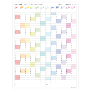 PRINTABLE VERTICAL 2027 WALL CALENDAR WITH RAINBOW WEEKENDS - INSTANT DOWNLOAD