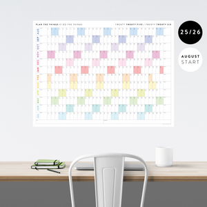 PRINTABLE 2025 - 2026 ACADEMIC WALL CALENDAR (AUGUST START) | HORIZONTAL WITH RAINBOW WEEKENDS - INSTANT DOWNLOAD