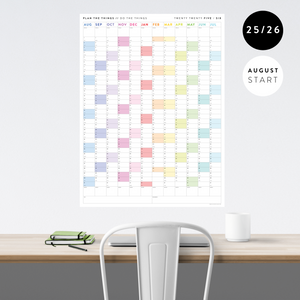 PRINTABLE 2025 - 2026 ACADEMIC WALL CALENDAR (AUGUST START) | VERTICAL WITH RAINBOW WEEKENDS - INSTANT DOWNLOAD
