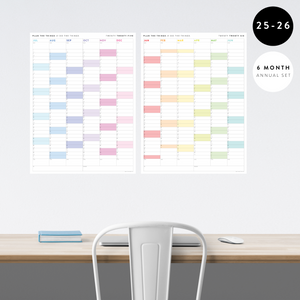 PRINTABLE SIX MONTH 2025 -2026 ACADEMIC YEAR WALL CALENDAR SET WITH RAINBOW WEEKENDS - INSTANT DOWNLOAD