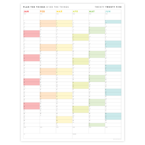 PRINTABLE SIX MONTH 2025 WALL CALENDAR SET WITH RAINBOW WEEKENDS - INSTANT DOWNLOAD