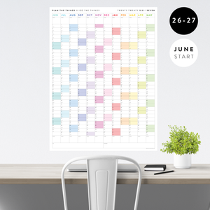 2026- 2027 ACADEMIC WALL CALENDAR (JUNE START) | VERTICAL WITH RAINBOW WEEKENDS