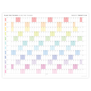 PRINTABLE 2026 HORIZONTAL WALL CALENDAR WITH RAINBOW WEEKENDS - INSTANT DOWNLOAD