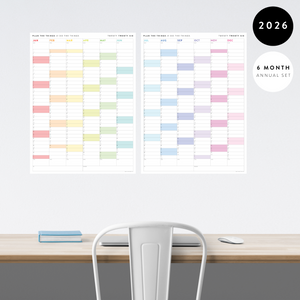 PRINTABLE SIX MONTH 2026 ACADEMIC YEAR WALL CALENDAR SET WITH RAINBOW WEEKENDS - INSTANT DOWNLOAD