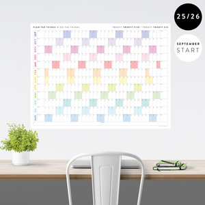 PRINTABLE 2025 - 2026 ACADEMIC WALL CALENDAR (SEPTEMBER START) | HORIZONTAL WITH RAINBOW WEEKENDS - INSTANT DOWNLOAD