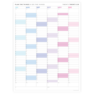 PRINTABLE SIX MONTH 2026 ACADEMIC YEAR WALL CALENDAR SET WITH RAINBOW WEEKENDS - INSTANT DOWNLOAD