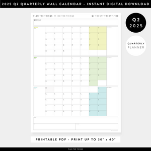 PRINTABLE Q2 (APRIL - JUNE) 2025 QUARTERLY WALL CALENDAR (RAINBOW) - INSTANT PDF DOWNLOAD