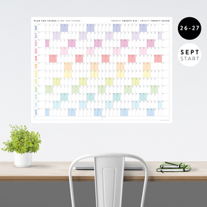 2026 - 2027 ACADEMIC WALL CALENDAR (SEPTEMBER START) | HORIZONTAL WITH RAINBOW WEEKENDS