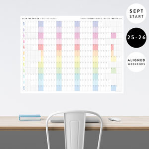 NEW! PRINTABLE SEPTEMBER START 2025 - 2026 HORIZONTAL ACADEMIC WALL CALENDAR WITH ALIGNED WEEKENDS - INSTANT DOWNLOAD PRINT UP TO 48" x 36"