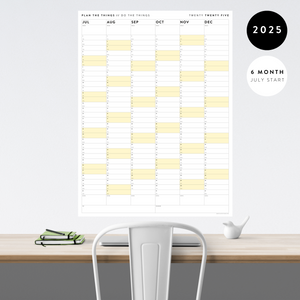 SIX MONTH 2025 GIANT WALL CALENDAR (JULY TO DECEMBER) WITH YELLOW WEEKENDS