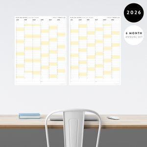 PRINTABLE SIX MONTH 2026 ACADEMIC YEAR WALL CALENDAR SET WITH YELLOW WEEKENDS - INSTANT DOWNLOAD