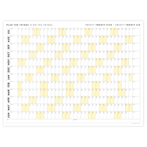 PRINTABLE 2025 - 2026 ACADEMIC WALL CALENDAR (JULY START) | HORIZONTAL WITH YELLOW WEEKENDS - INSTANT DOWNLOAD