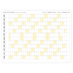 PRINTABLE 2025 - 2026 ACADEMIC WALL CALENDAR (SEPTEMBER START) | HORIZONTAL WITH YELLOW WEEKENDS - INSTANT DOWNLOAD