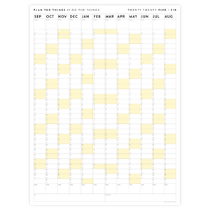 PRINTABLE 2025 - 2026 ACADEMIC WALL CALENDAR (SEPTEMBER START) | VERTICAL WITH YELLOW WEEKENDS - INSTANT DOWNLOAD