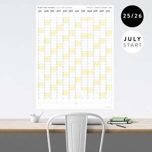 PRINTABLE 2025 - 2026 ACADEMIC WALL CALENDAR (JULY START) | VERTICAL WITH YELLOW WEEKENDS - INSTANT DOWNLOAD