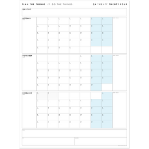 Q4 2024 QUARTERLY GIANT WALL CALENDAR (OCTOBER - DECEMBER 2024) - BLUE WEEKENDS