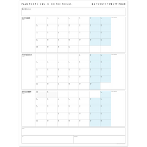 Q4 2024 QUARTERLY GIANT WALL CALENDAR (OCTOBER - DECEMBER 2024) - BLUE WEEKENDS