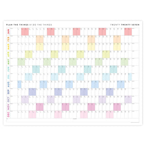 PRINTABLE 2027 Horizontal Wall Calendar | Digital PDF Instant Download | Minimalist Layout with Rainbow Weekends | Print Up to 48" x 36"