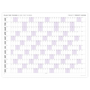 PRINTABLE 2027 Horizontal Wall Calendar | Digital PDF Instant Download | Minimalist Layout with Purple Weekends | Print Up to 48" x 36"