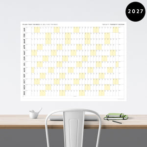 PRINTABLE 2027 Horizontal Wall Calendar | Digital PDF Instant Download | Minimalist Layout with Yellow Weekends | Print Up to 48" x 36"