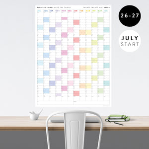 2026 - 2027 JULY Start Academic Wall Calendar | Mid-Year Monthly Planner | Annual Academic Vertical Family Student Teacher (Rainbow)