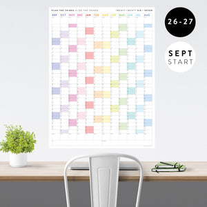 2026 - 2027 SEPTEMBER START Vertical Academic Year Giant Wall Calendar | School Student Classroom Mid-Year Planner - Rainbow