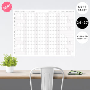 NEW! Giant 2026-2027 SEPTEMBER START Wall Calendar with Aligned Weekends | Student Teacher Classroom Mid-Year/ Academic Planner - Gray