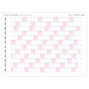 GIANT 2024 WALL CALENDAR | HORIZONTAL WITH PINK WEEKENDS