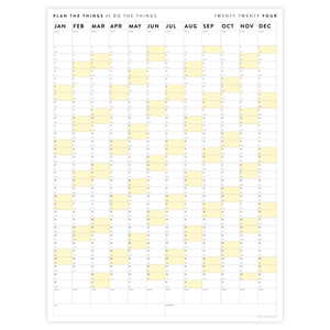 GIANT 2024 WALL CALENDAR | VERTICAL WITH YELLOW WEEKENDS