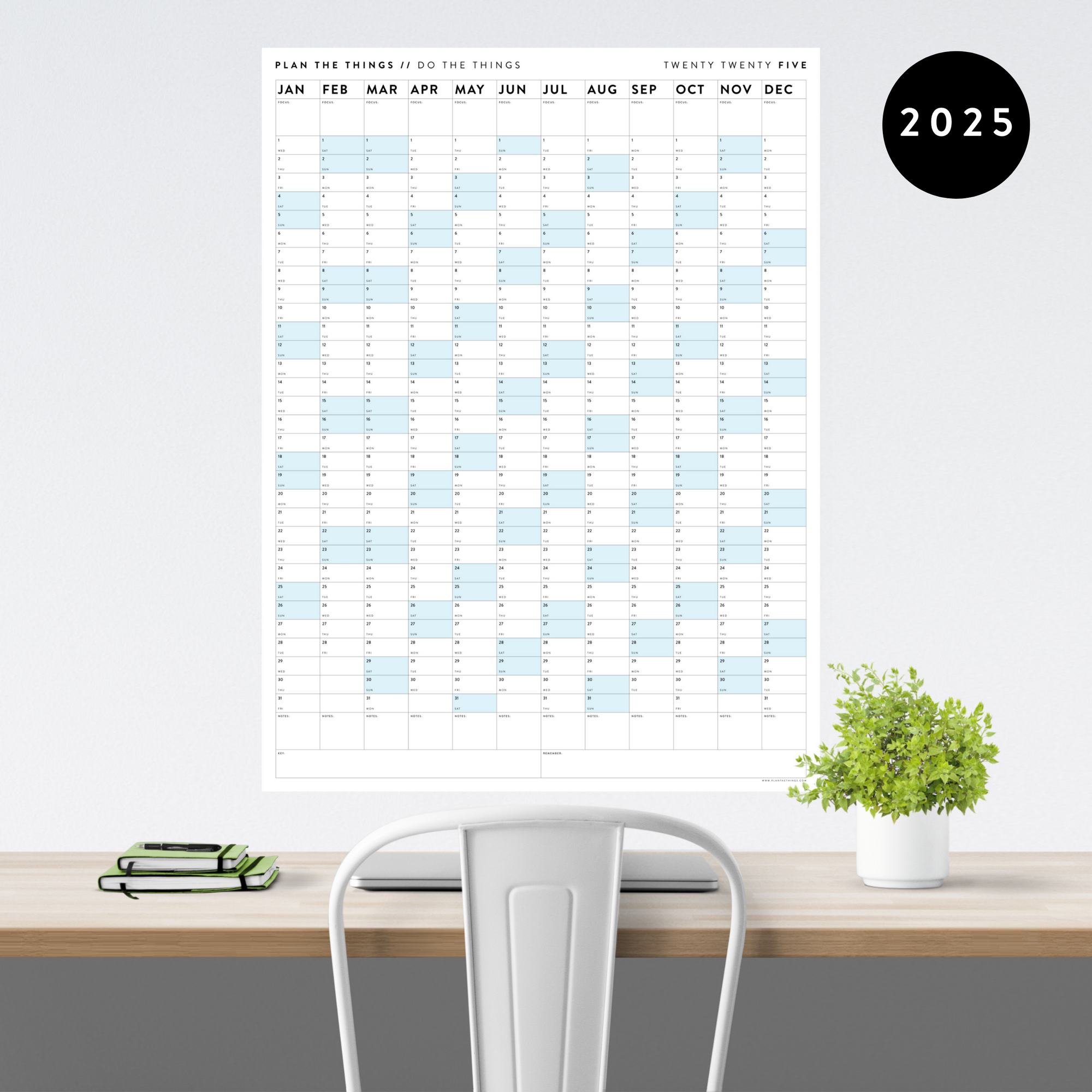 GIANT 2025 ANNUAL WALL CALENDAR | VERTICAL WITH BLUE WEEKENDS