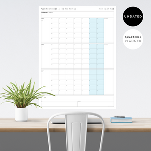PRINTABLE UNDATED QUARTERLY WALL CALENDAR - MONDAY START - BLUE WEEKENDS - INSTANT DOWNLOAD