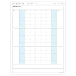 UNDATED QUARTERLY GIANT WALL CALENDAR - SUNDAY START - BLUE WEEKENDS