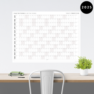 PRINTABLE 2025 HORIZONTAL WALL CALENDAR WITH GRAY / GREY WEEKENDS - INSTANT DOWNLOAD
