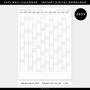 PRINTABLE VERTICAL 2025 WALL CALENDAR WITH GRAY / GREY WEEKENDS - INSTANT DOWNLOAD